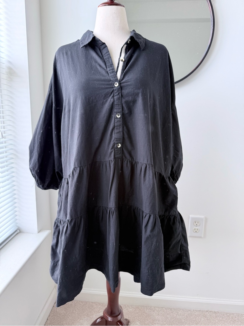 Free People Black Tiered Button-Front Midi Misha Dress - Picture 2 of 9